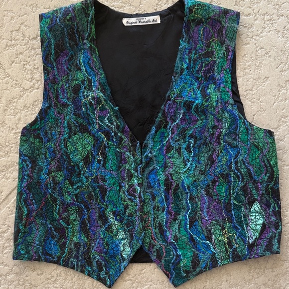 Le Wanda’s Wearable Art Jackets & Blazers - Handmade Silk Multicolored Abstract Women's Vest